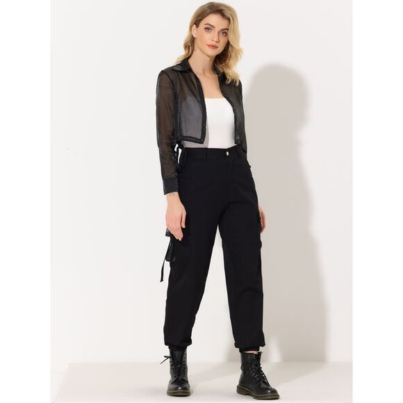 See Through Top Long Sleeve Cropped Mesh Sheer Jacket Black - Picture 2 of 5